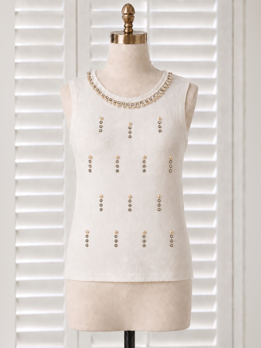 Chic White Tank Top with Silver Accents